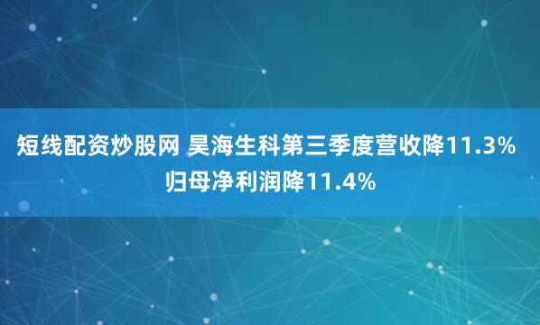 短线配资炒股网 昊海生科第三季度营收降11.3% 归母净利润降11.4%